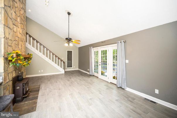 Empty room, Fireplace, Interior, Recessed Lighting, Wood Texture Flooring