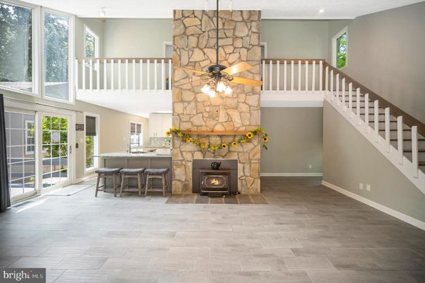 Fireplace, Interior, Recessed Lighting, Wood Texture Flooring