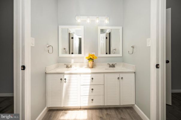 Bathroom, Dual Sink Vanities, Interior, Wood Texture Flooring