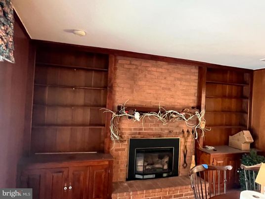 Fireplace, Interior, Recessed Lighting, Stone Walls, Wooden Walls