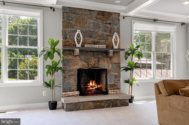 Fireplace, Interior, Recessed Lighting, Stone Walls
