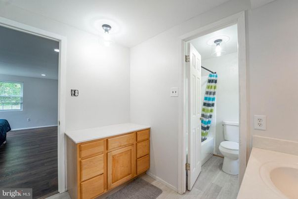 Bathroom, Interior, Recessed Lighting, Wood Texture Flooring