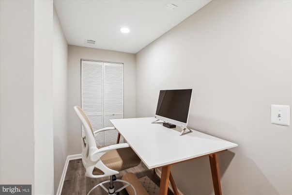 Home Office, Interior, Recessed Lighting, Wood Texture Flooring