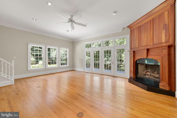 Empty room, Fireplace, Interior, Recessed Lighting, Wood Texture Flooring