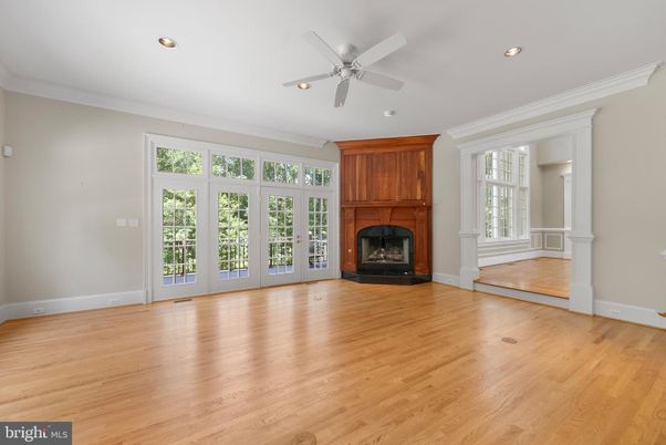 Empty room, Fireplace, Interior, Recessed Lighting, Wood Texture Flooring