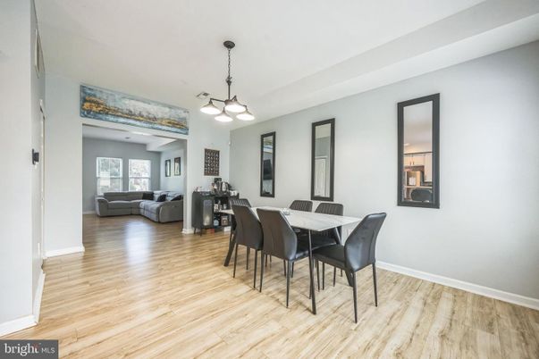 Dining room, Interior, Living room, Pendant Lights, Wood Texture Flooring