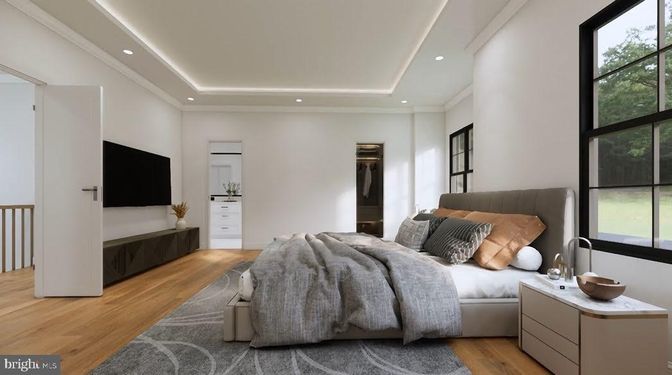 Bedroom, Interior, Recessed Lighting, Wood Texture Flooring