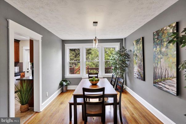 Dining room, Interior, Pendant Lights, Wood Texture Flooring