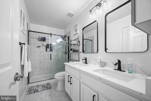 Bathroom, Dual Sink Vanities, Glass Shower, Interior, Marble