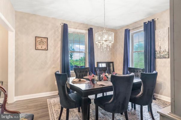 Dining room, Interior, Pendant Lights, Wood Texture Flooring