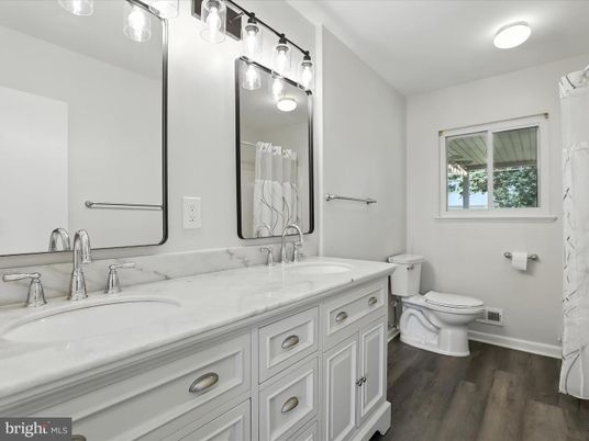 Bathroom, Dual Sink Vanities, Interior, Wood Texture Flooring