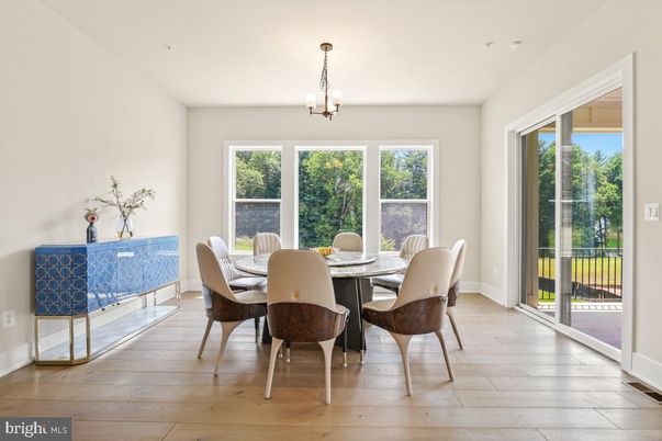Dining room, Interior, Pendant Lights, Wood Texture Flooring