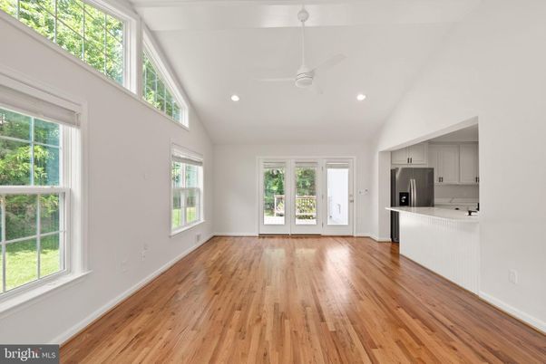Empty room, Interior, Kitchen, Recessed Lighting, Wood Texture Flooring