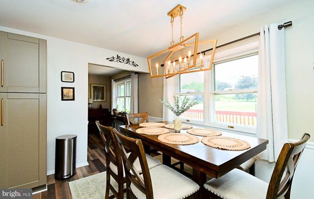Dining room, Interior, Pendant Lights, Wood Texture Flooring