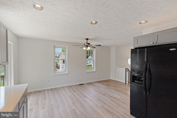 Empty room, Interior, Kitchen, Recessed Lighting, Wood Texture Flooring