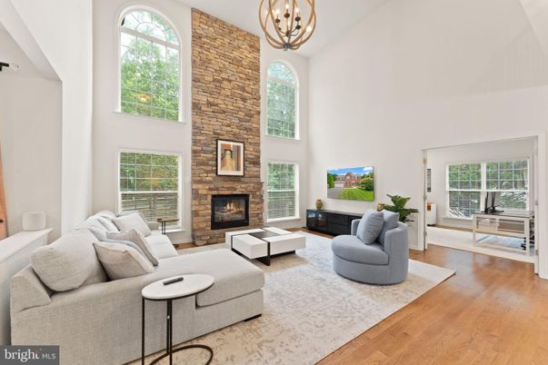 Fireplace, Interior, Living room, Pendant Lights, Stone Walls, Wood Texture Flooring