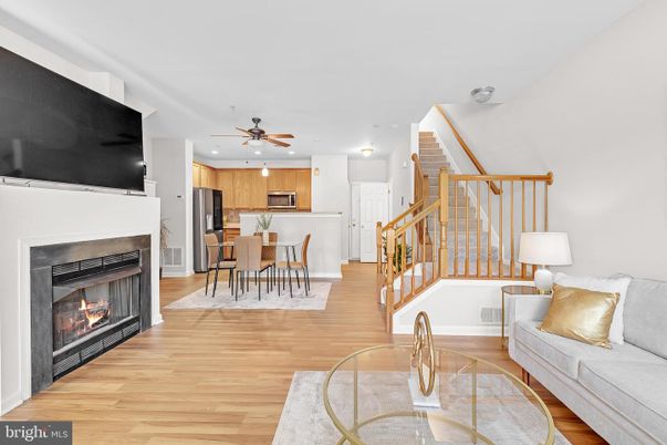 Dining room, Fireplace, Interior, Kitchen, Wood Texture Flooring