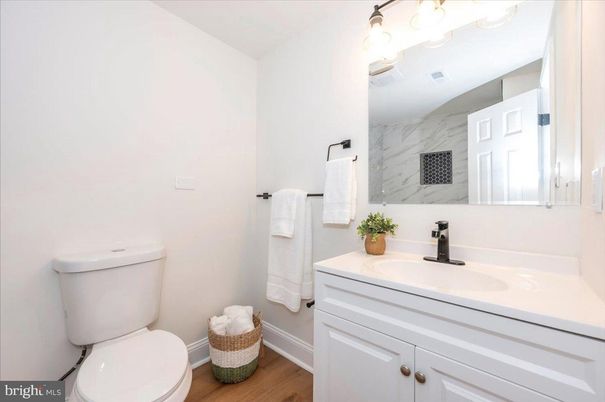 Bathroom, Interior, Marble Walls, Wood Texture Flooring