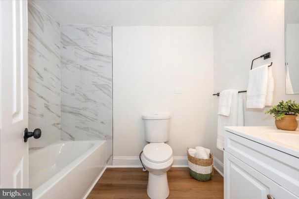 Bathroom, Interior, Marble Walls, Wood Texture Flooring