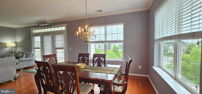 Chandelier, Dining room, Interior, Wood Texture Flooring