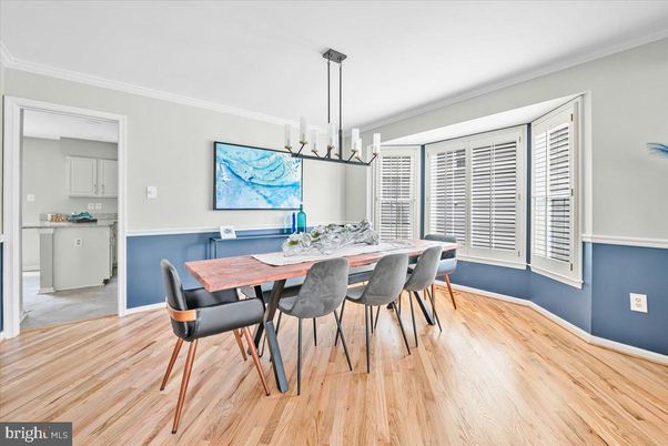 Dining room, Interior, Pendant Lights, Wood Texture Flooring