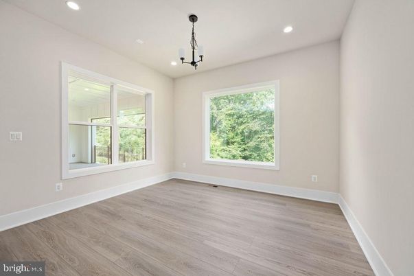 Empty room, Interior, Pendant Lights, Recessed Lighting, Wood Texture Flooring