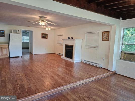 Empty room, Fireplace, Interior, Kitchen, Wood Texture Flooring