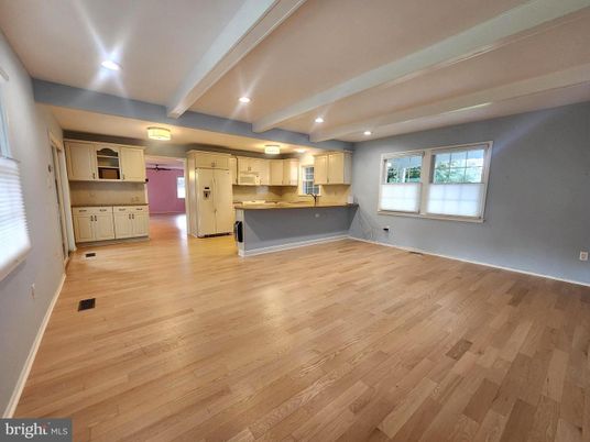 Empty room, Interior, Kitchen, Recessed Lighting, Wood Texture Flooring
