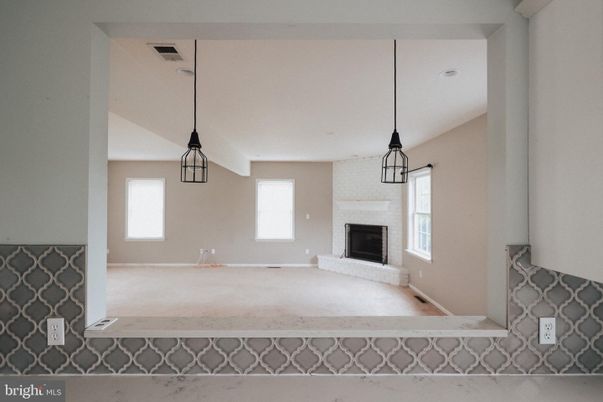 Empty room, Fireplace, Interior, Pendant Lights