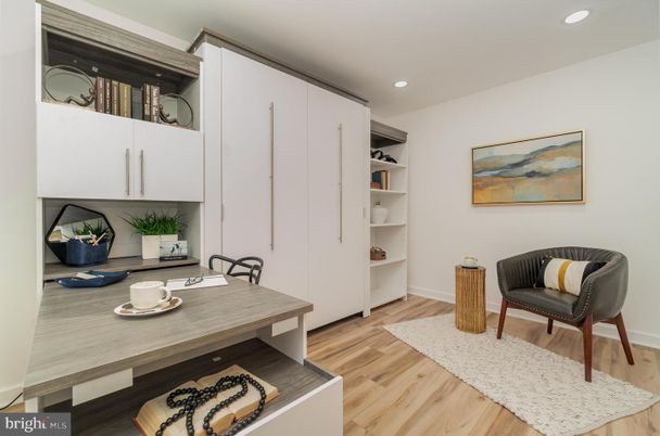 Home Office, Interior, Recessed Lighting, Wood Texture Flooring