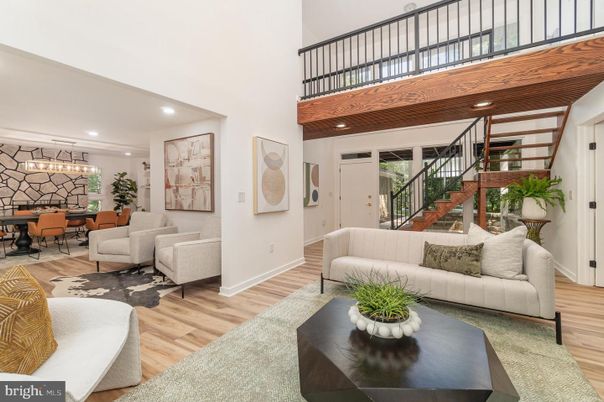Dining room, Interior, Living room, Pendant Lights, Recessed Lighting, Wood Texture Flooring