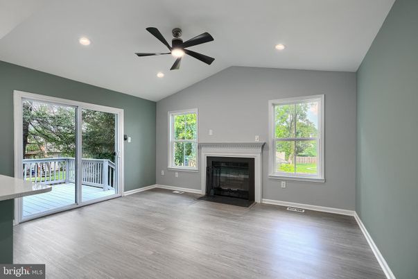 Empty room, Fireplace, Interior, Recessed Lighting, Wood Texture Flooring