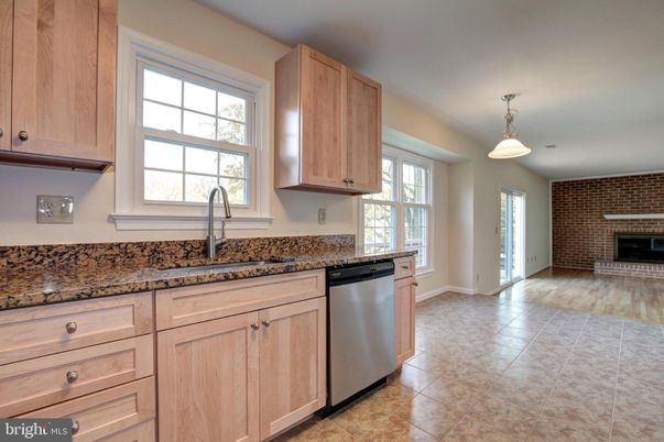 Fireplace, Interior, Kitchen, Pendant Lights, Stone Walls