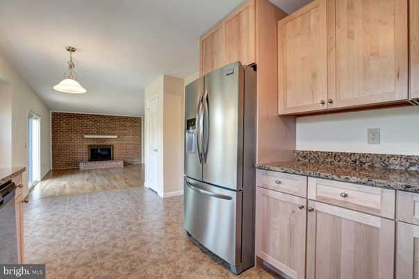 Fireplace, Interior, Kitchen, Pendant Lights, Stone Walls