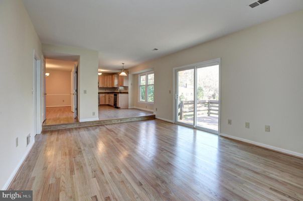Empty room, Interior, Kitchen, Pendant Lights, Wood Texture Flooring
