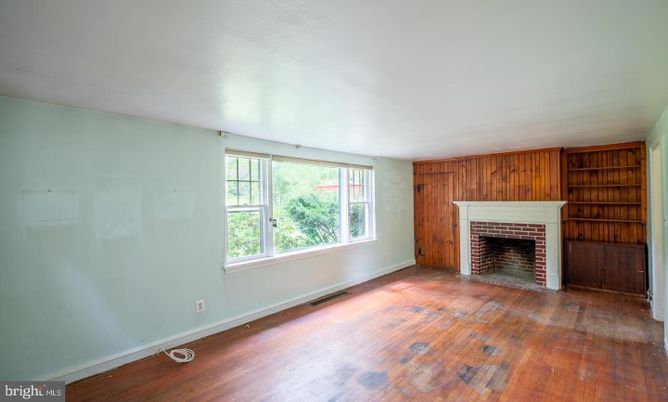 Empty room, Fireplace, Interior, Wood Texture Flooring, Wooden Walls