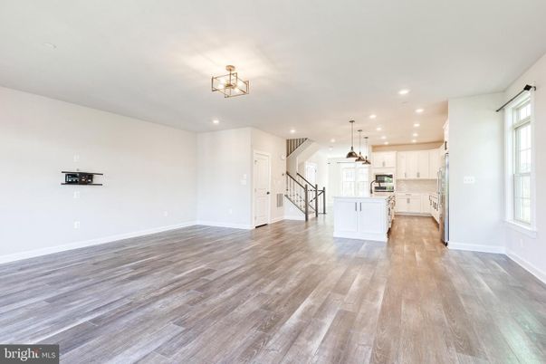 Empty room, Interior, Kitchen, Pendant Lights, Recessed Lighting, Wood Texture Flooring