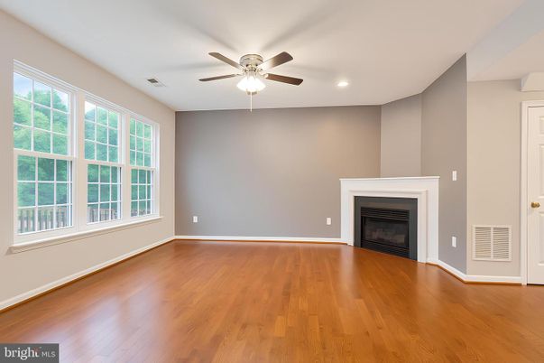Empty room, Fireplace, Interior, Recessed Lighting, Wood Texture Flooring