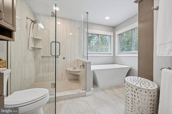Bathroom, Free Standing Baths, Glass Shower, Interior, Marble, Recessed Lighting