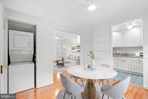 Dining room, Interior, Kitchen, Living room, Recessed Lighting, Utility Closets, Washer, Wood Texture Flooring