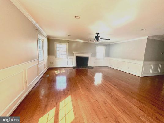 Empty room, Fireplace, Interior, Recessed Lighting, Wood Texture Flooring