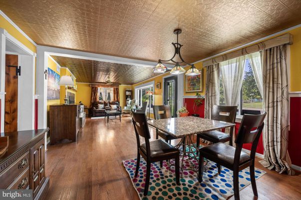 Dining room, Interior, Pendant Lights, Wood Texture Flooring