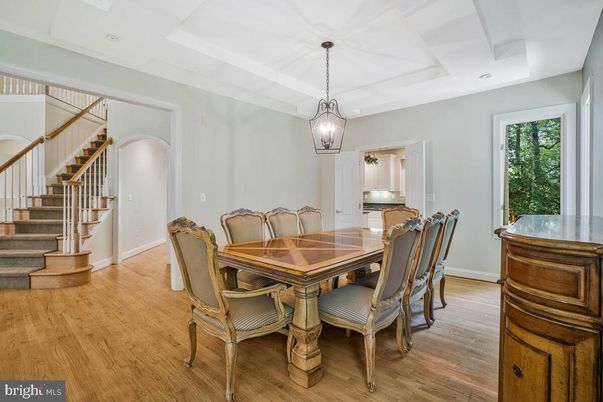 Dining room, Interior, Pendant Lights, Wood Texture Flooring
