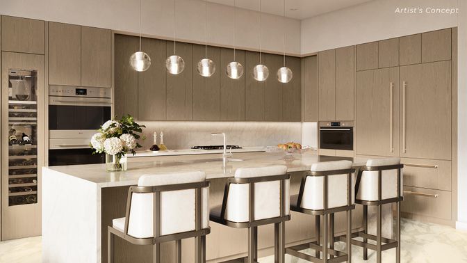 Interior, Kitchen, Marble, Pendant Lights, Stainless Steel Appliances