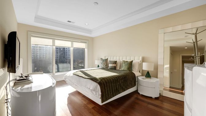 Bedroom, Interior, Recessed Lighting, Wood Texture Flooring