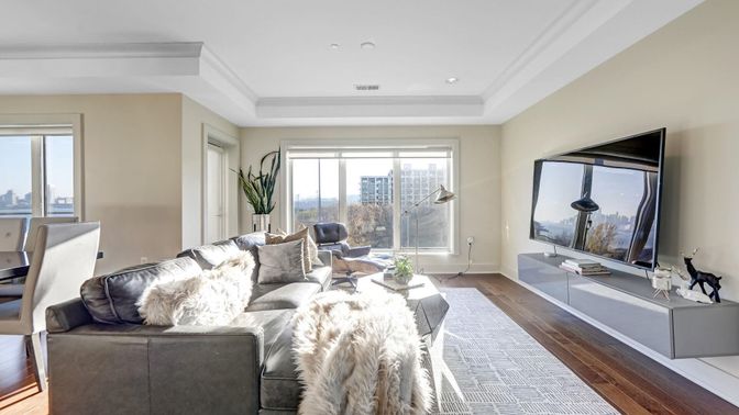 Interior, Living room, Recessed Lighting, Wood Texture Flooring