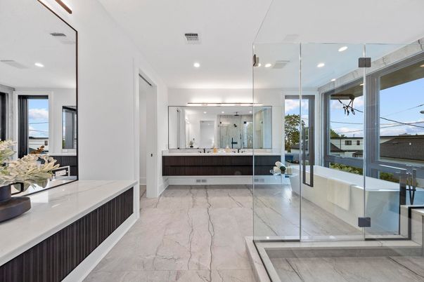 Bathroom, Glass Shower, Interior, Recessed Lighting