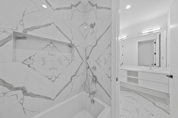 Bathroom, Interior, Marble, Marble Walls, Recessed Lighting