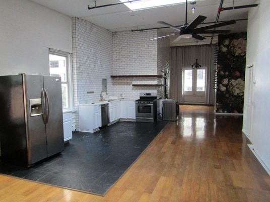 Interior, Kitchen, Stainless Steel Appliances, Stone Walls, Wood Texture Flooring