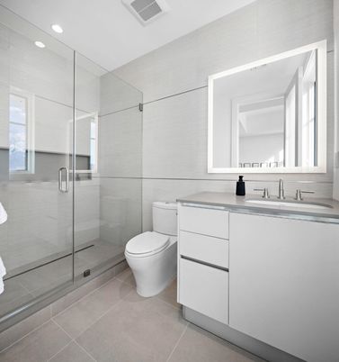 Bathroom, Glass Shower, Interior, Recessed Lighting